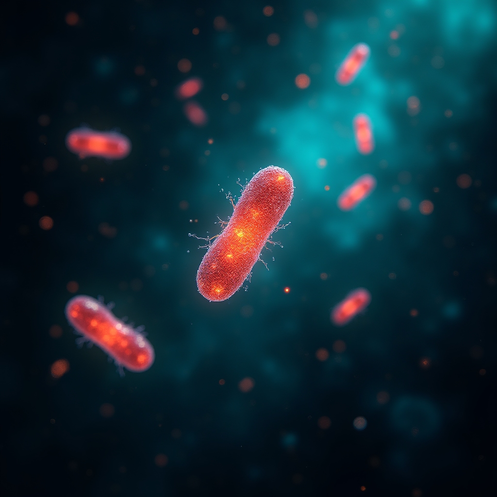 Detailed illustration of mitochondria showing ATP synthesis process with water molecules participating in cellular energy production