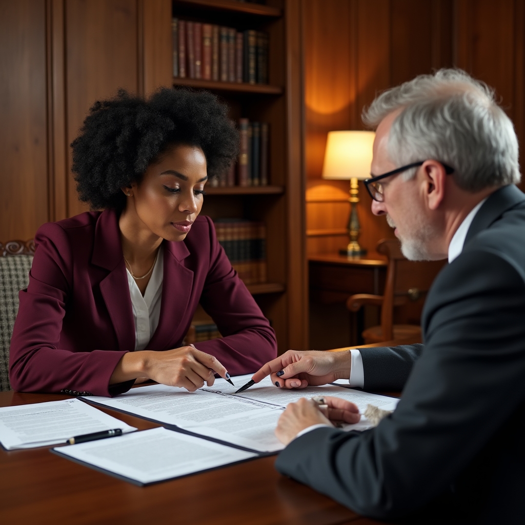 Two science communicators reviewing research documents together in a collaborative office environment